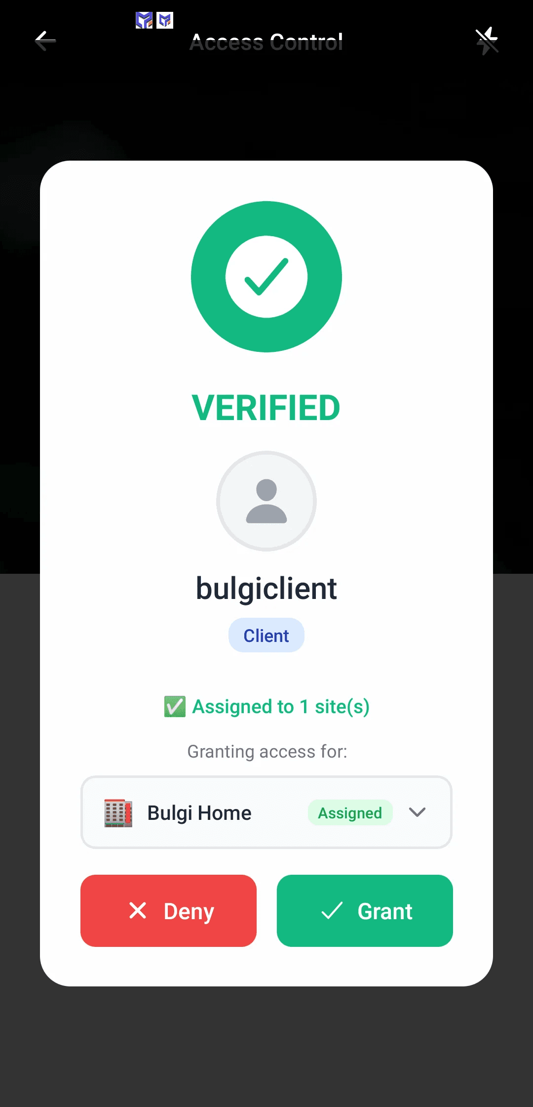 Guard mobile access scan showing QR verification in the field at a site entrance