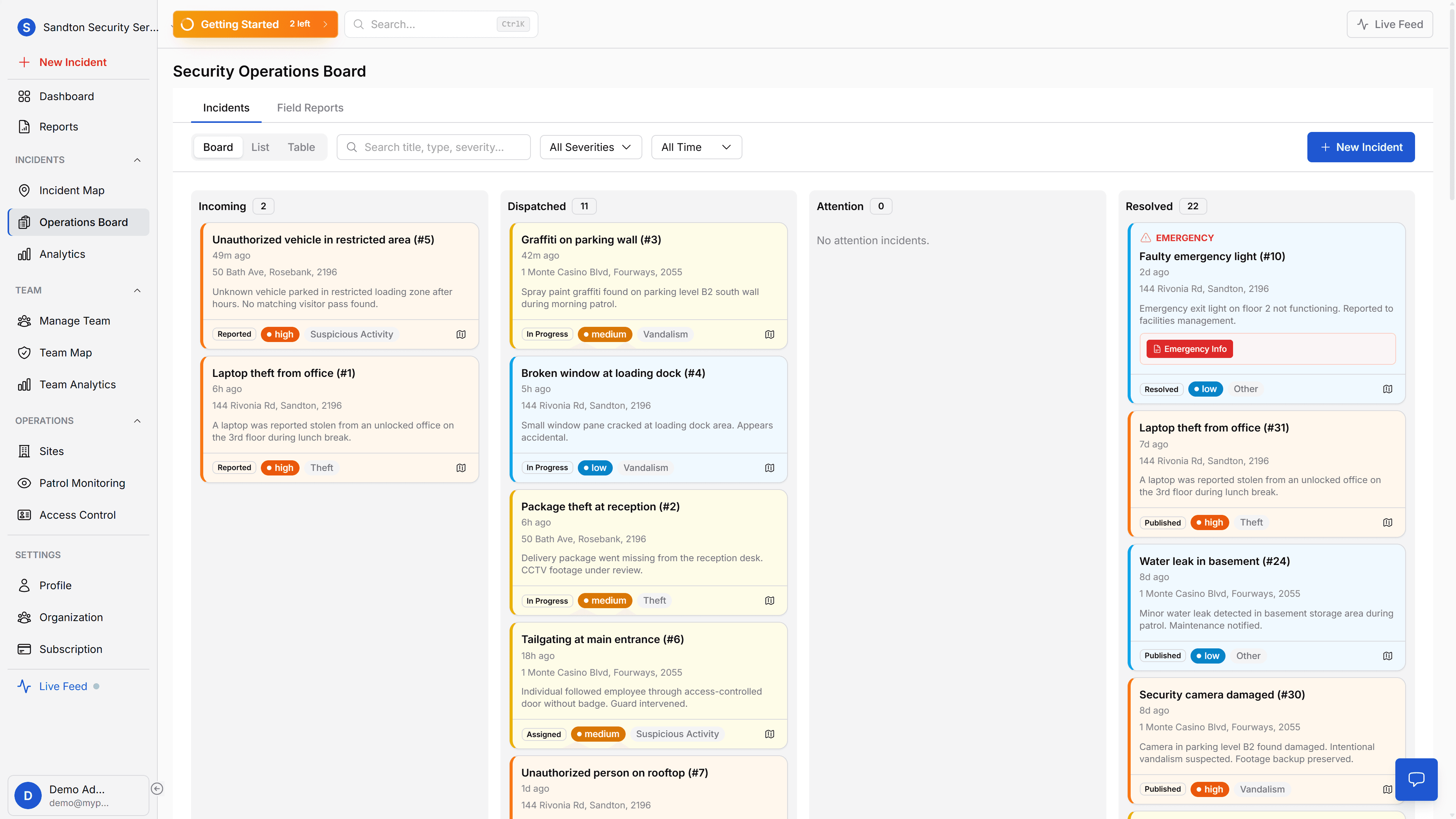 Operations Board for Incident Tracking | MyProtektor