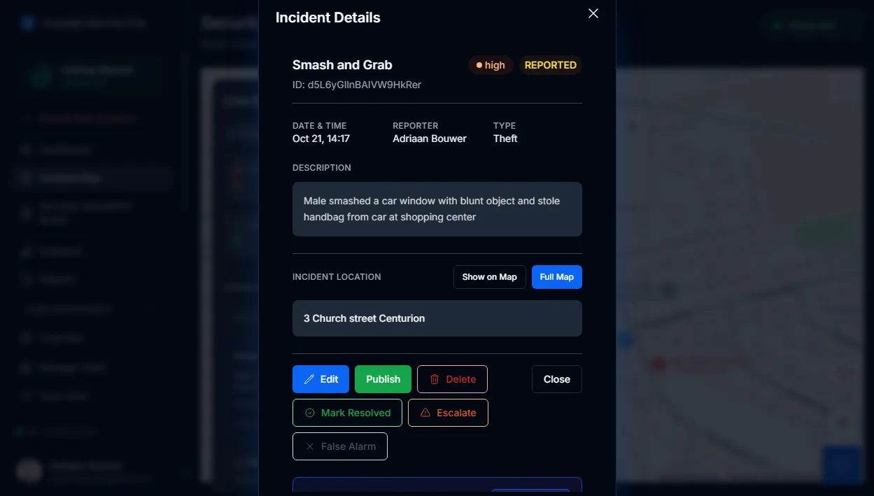 Client panic alert with GPS location and instant control room notification in MyProtektor