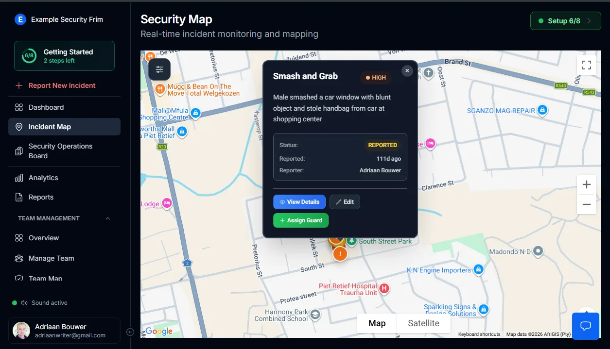 GPS-verified incident location evidence for post-incident reports and client reviews in MyProtektor