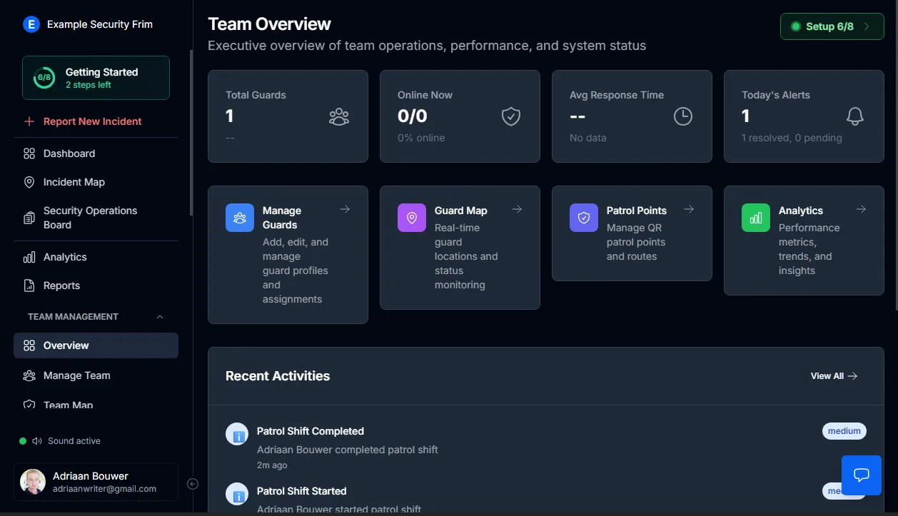 Live GPS guard location tracking showing real-time positions and patrol movement in MyProtektor